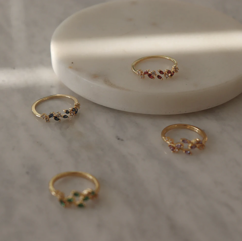 Side view showing Adeline ring's elegant profile and comfortable fit in zircon