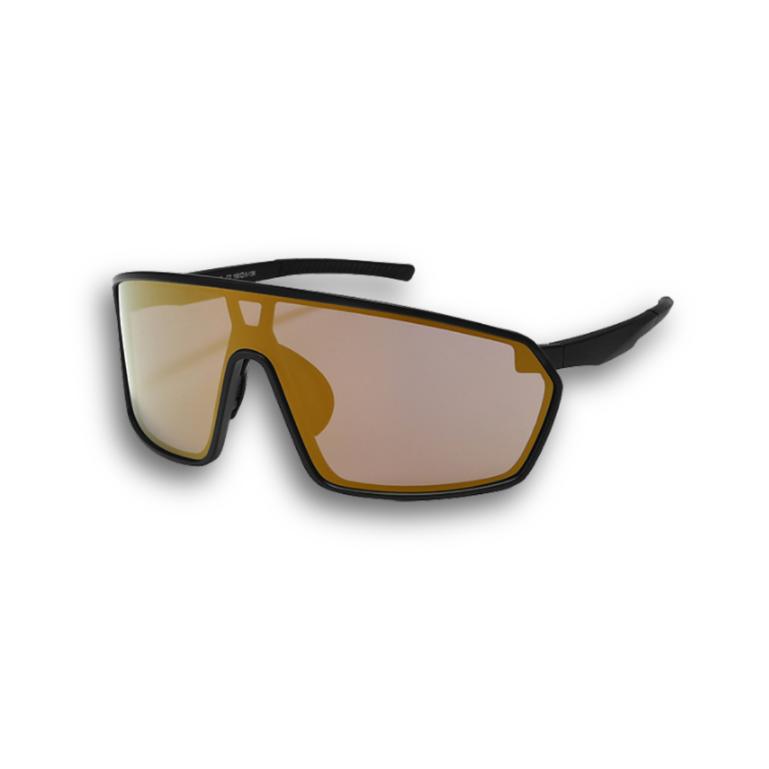 Activewear sunglasses: oversized frame with yellow-tinted lens for running and cycling.
