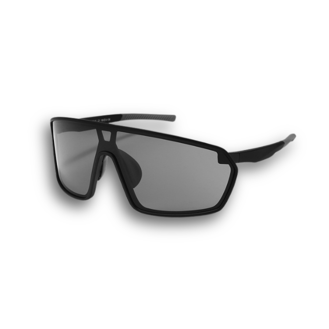 Activewear sunglasses: oversized frame with tinted lens for running and cycling.
